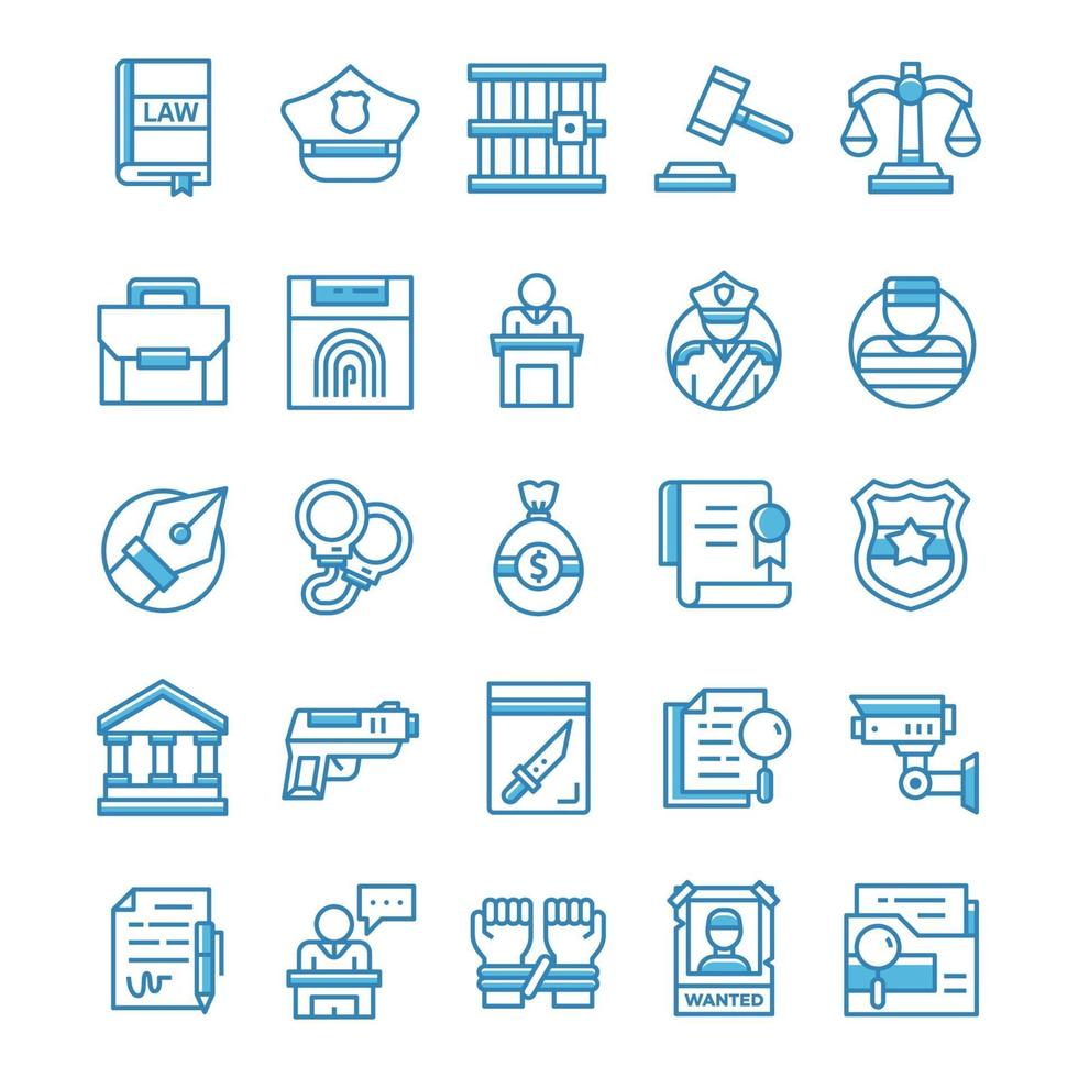 Set of Justice icons with blue style. vector