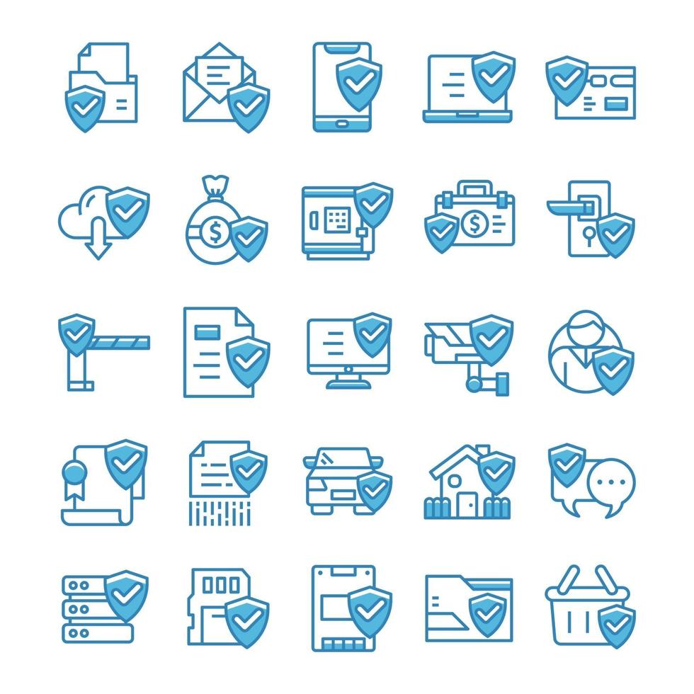 Set of Protect and Security icons with blue style. vector