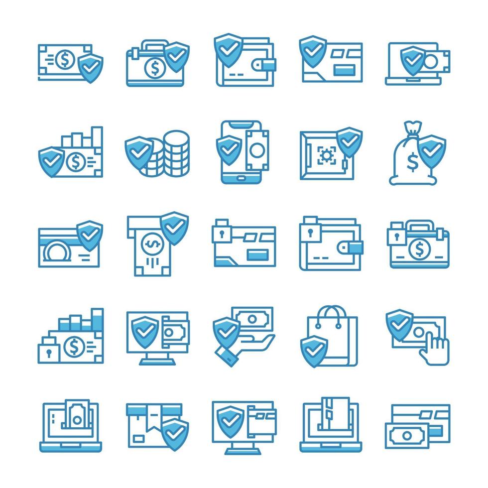 Set of Secure payment icons with blue style. vector