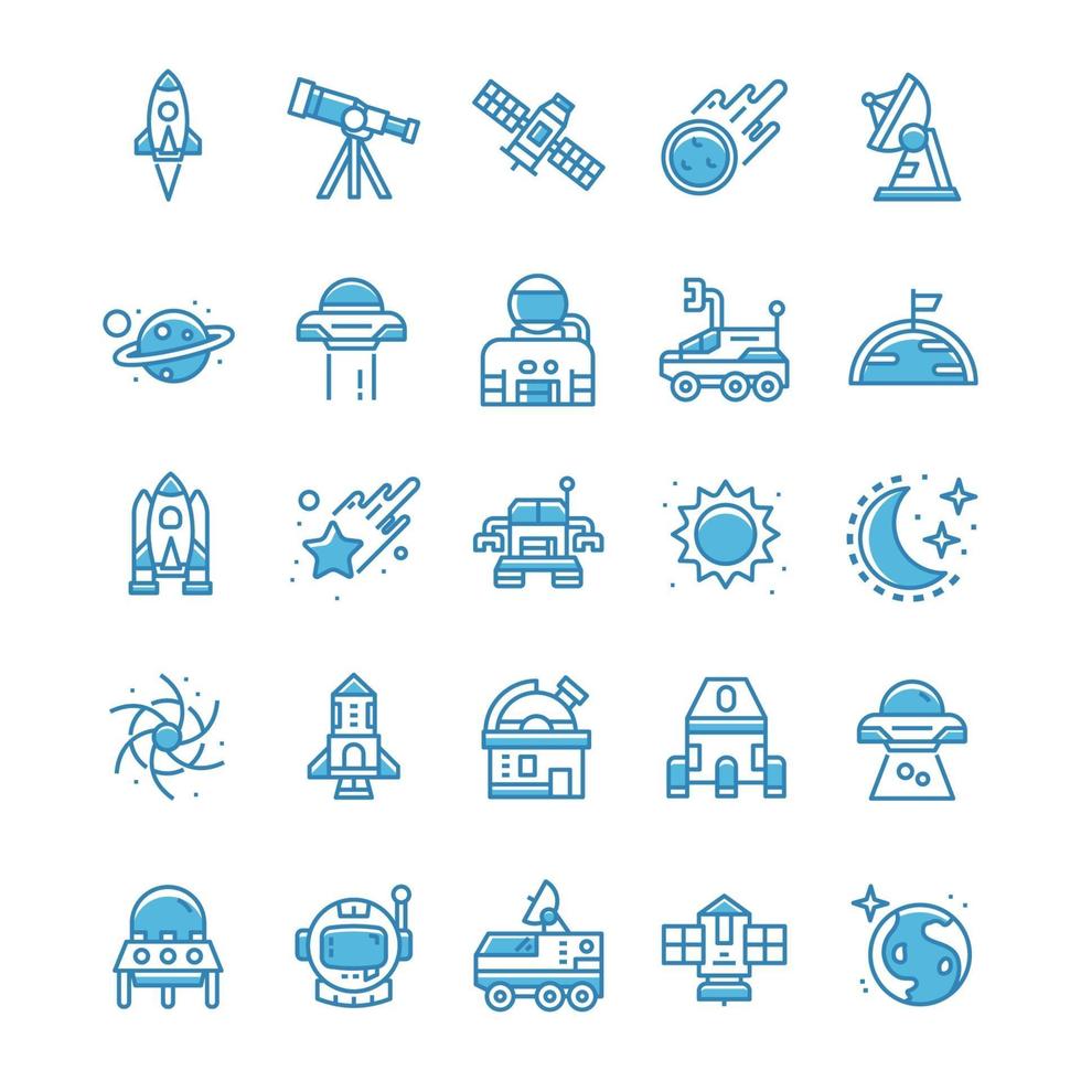 Set of Space icons with blue style. vector