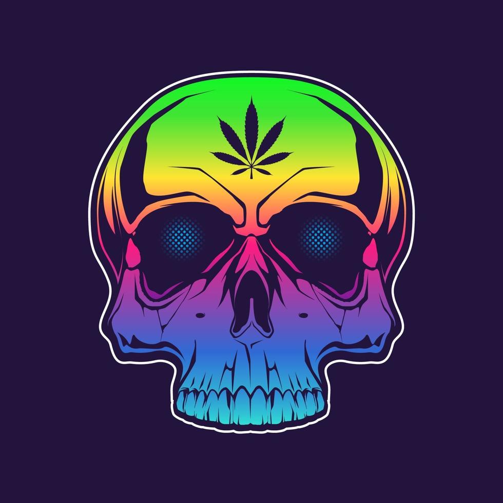 Colorful skull with weed sign. Vector design