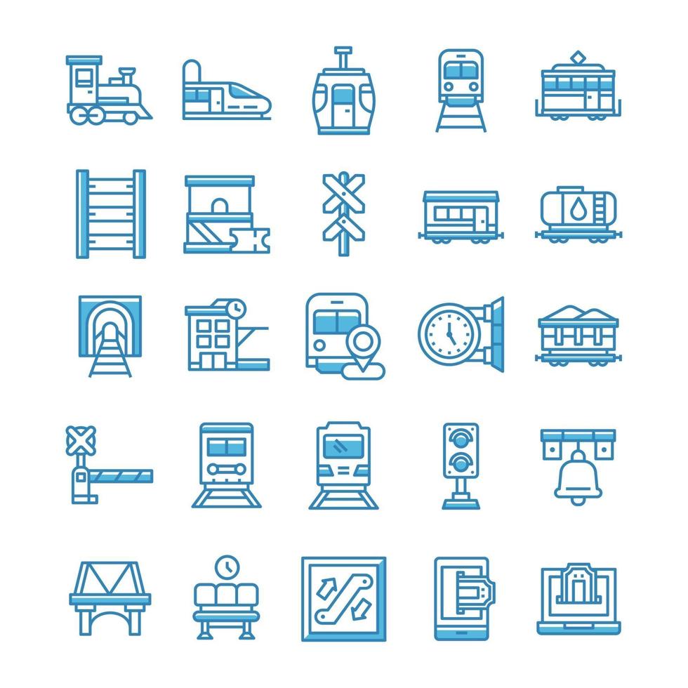 Set of Railway icons with blue style. vector