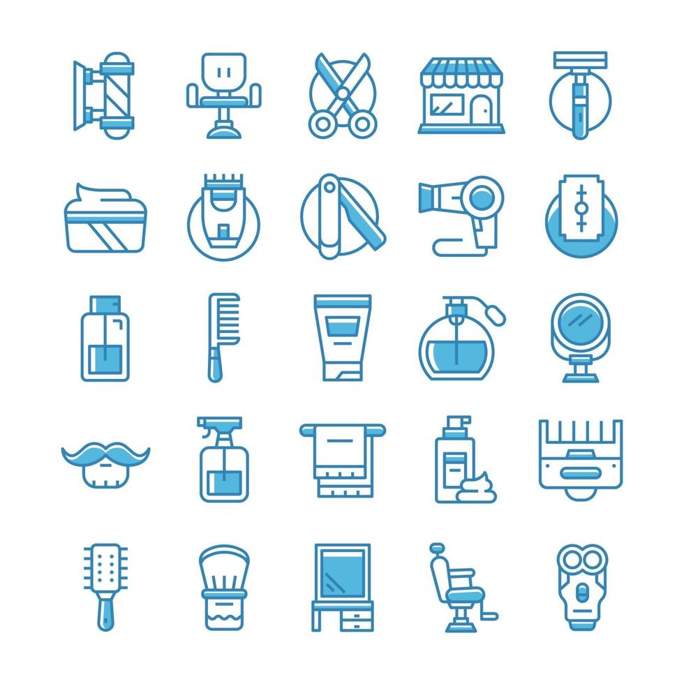 Set of Barbershop icons with blue style. vector