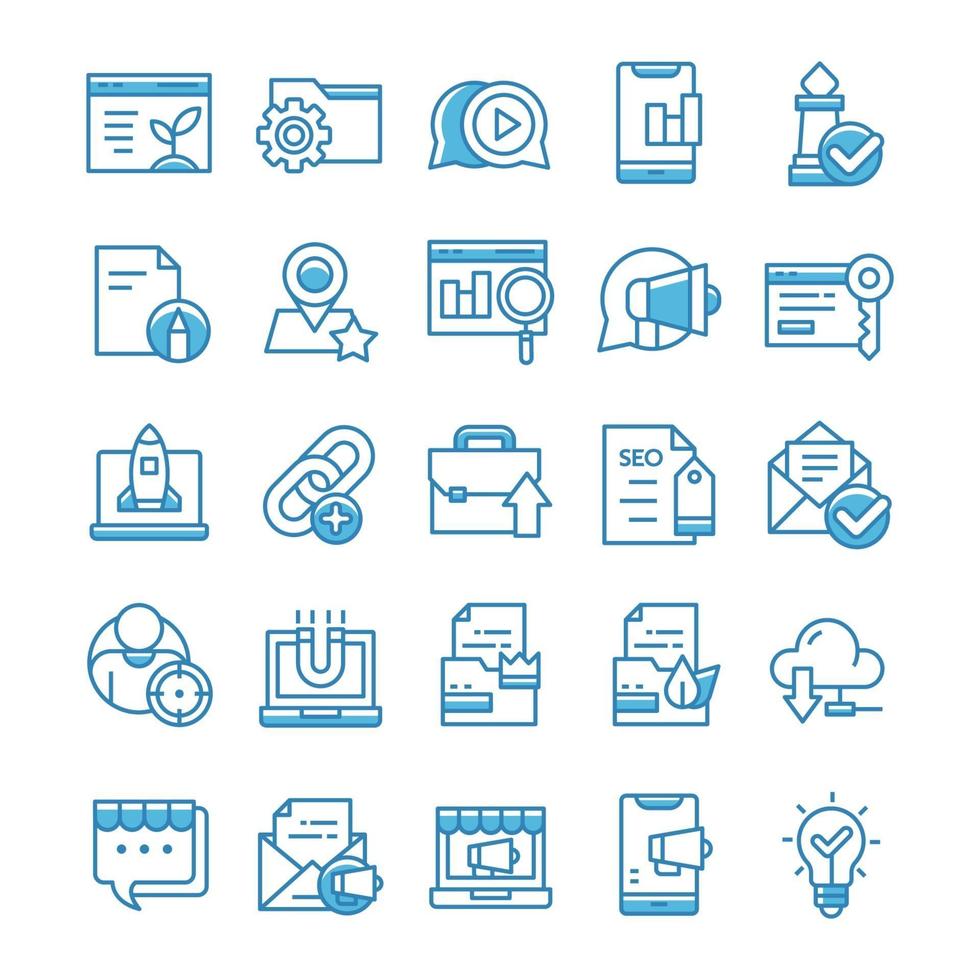 Set of SEO icons with blue style. vector