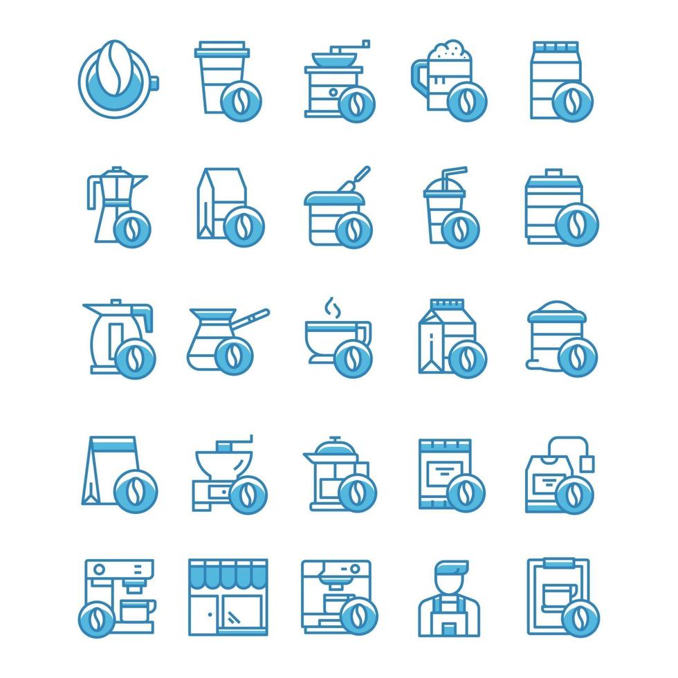 Set of Coffee icons with blue style. vector