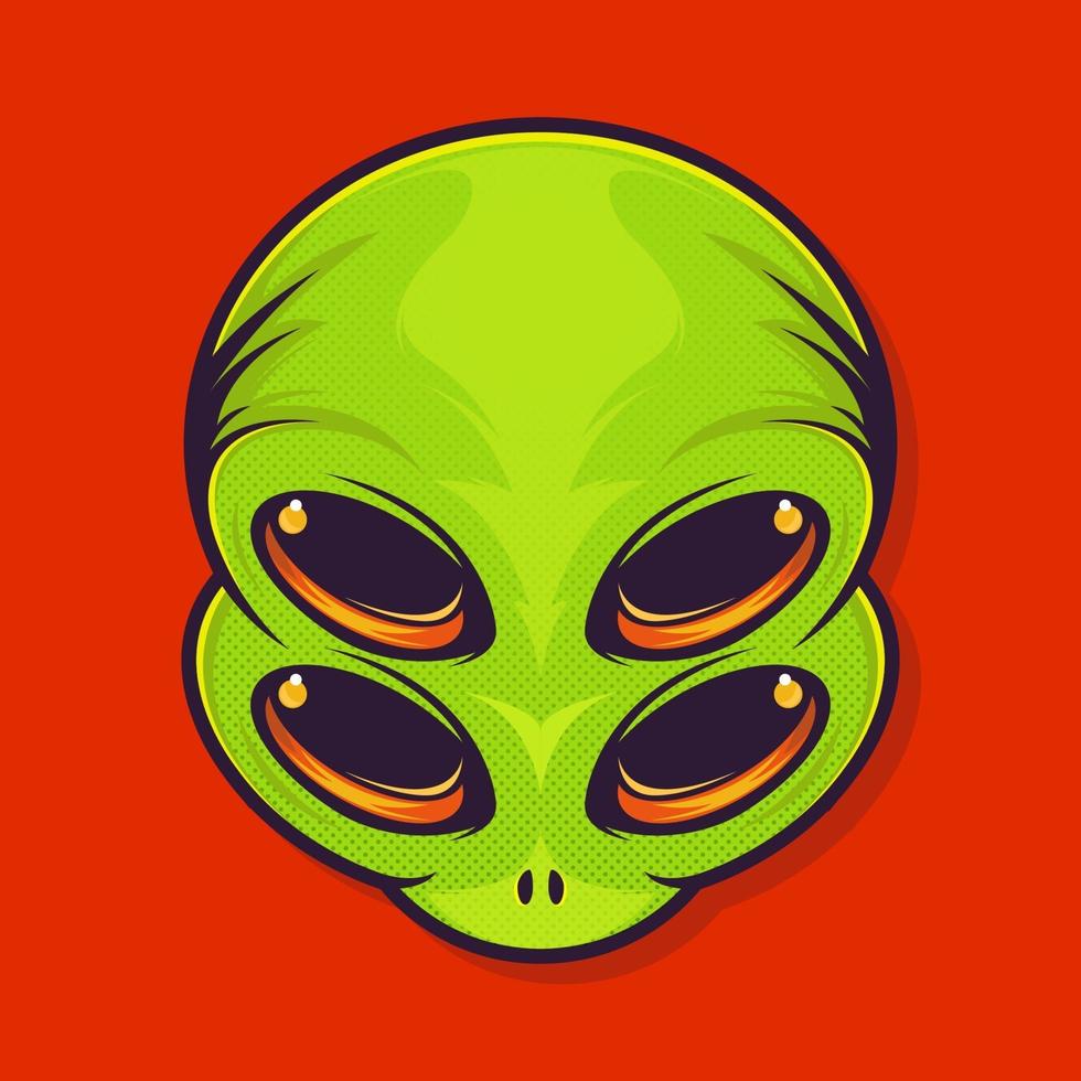 Alien sticker with four eyes. Extraterrestrial. Ufo patch. Vector illustration for t shirt design.