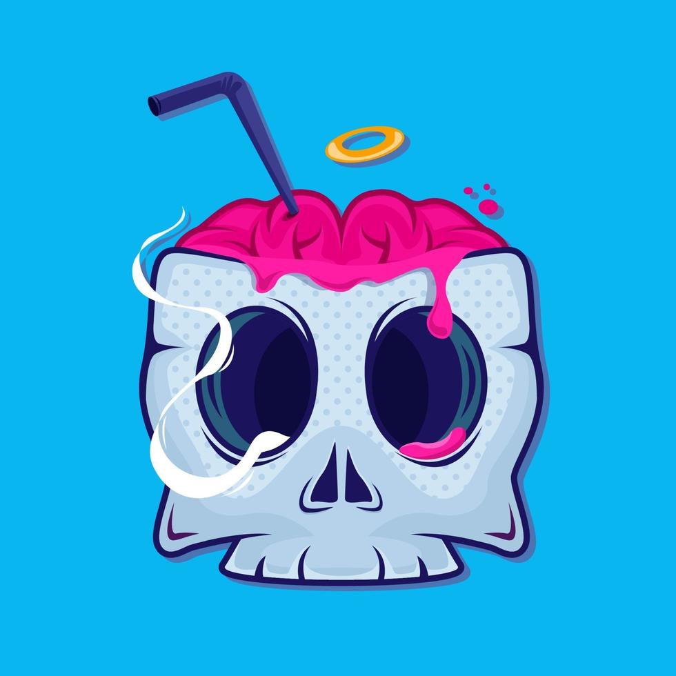 Skull drink cup sticker. Cocktail. Drink brain. Vector illustration