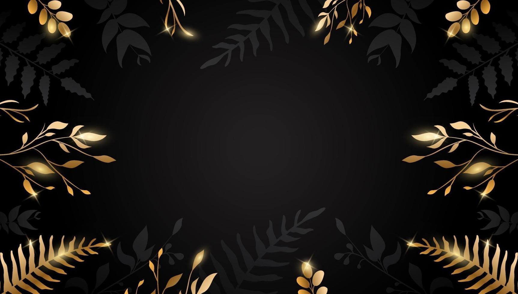 Gold leaf. Golden flower on dark background. Vector design for brochure, card, cover.