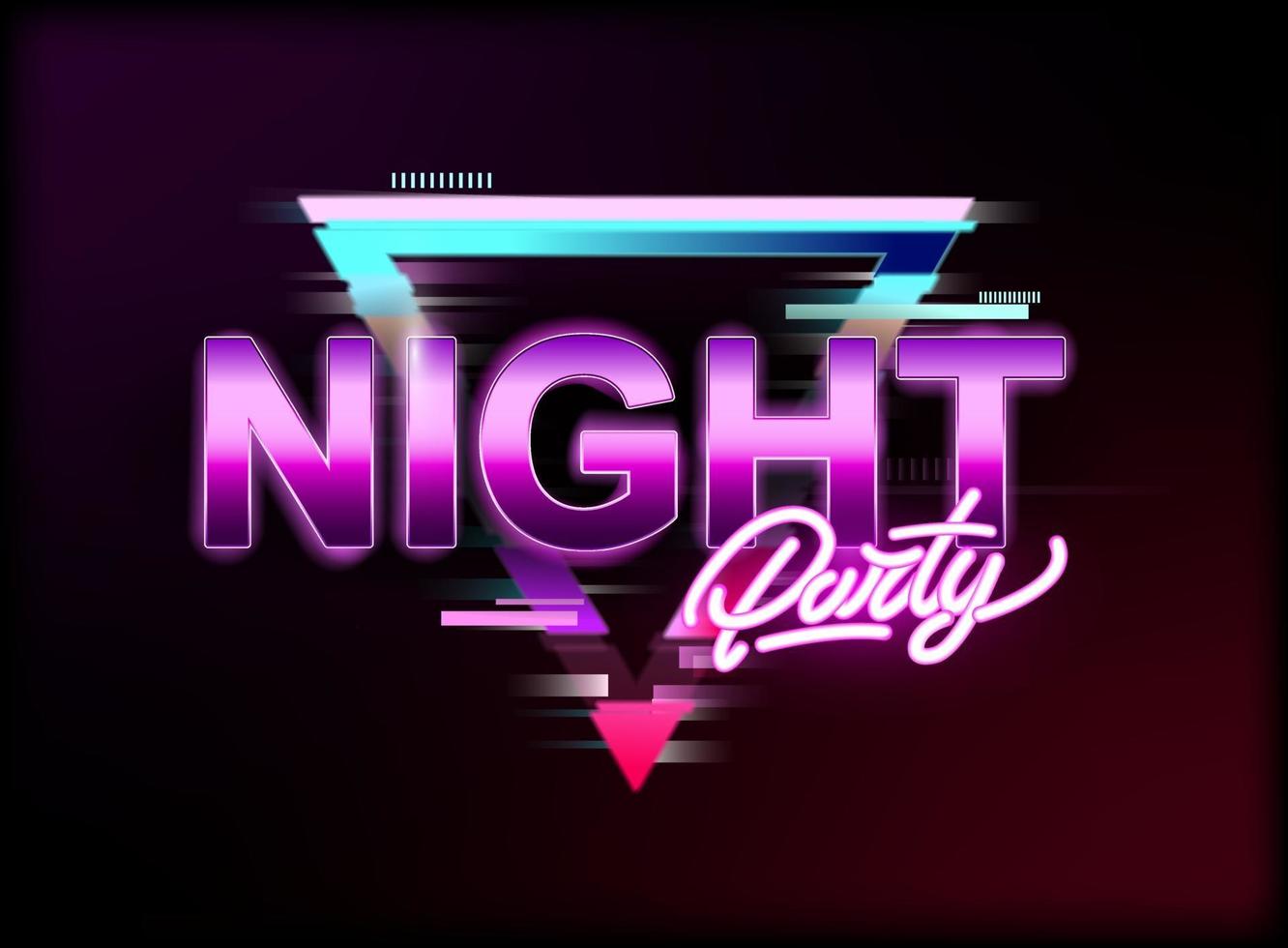 Night party in Glitch effect. Synthwave style. vector