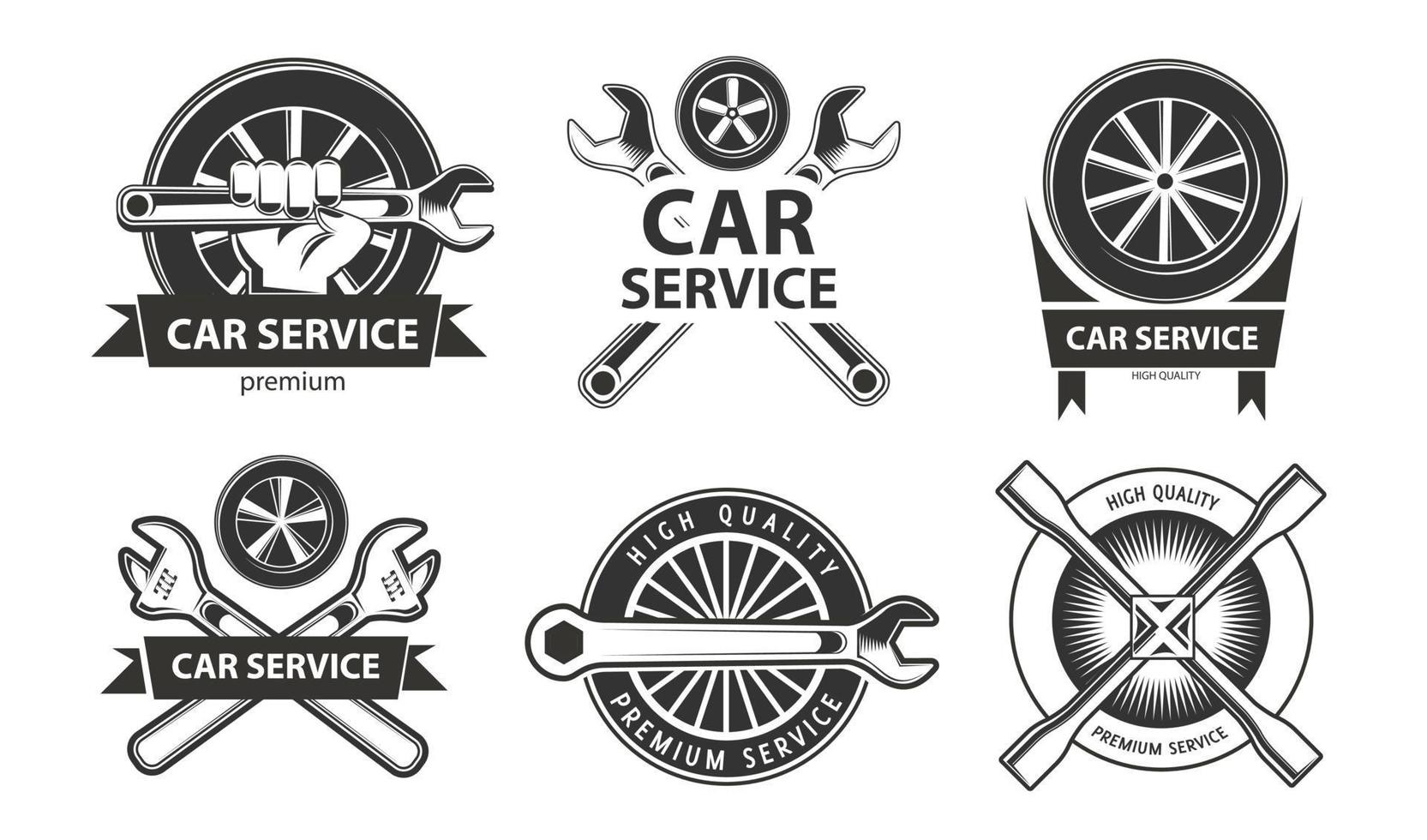 Service, repair set of labels or logos. Maintenance work. vector