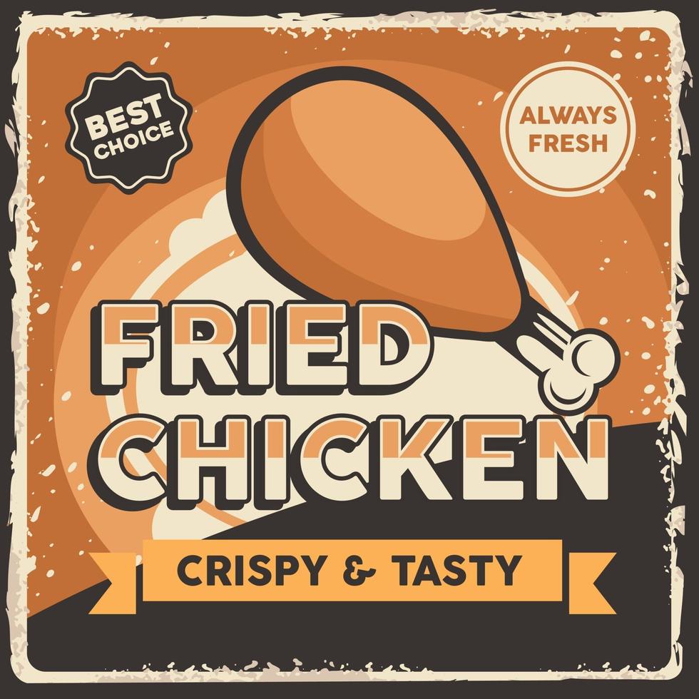 Fried Chicken Signage Poster Retro Rustic Classic Vector