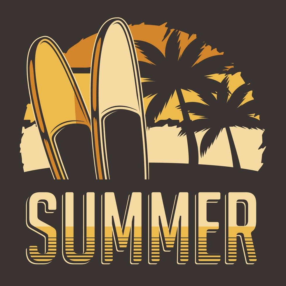 Summer Surfing Board Tropical Rustic Classic Retro Vintage Signage Poster Vector