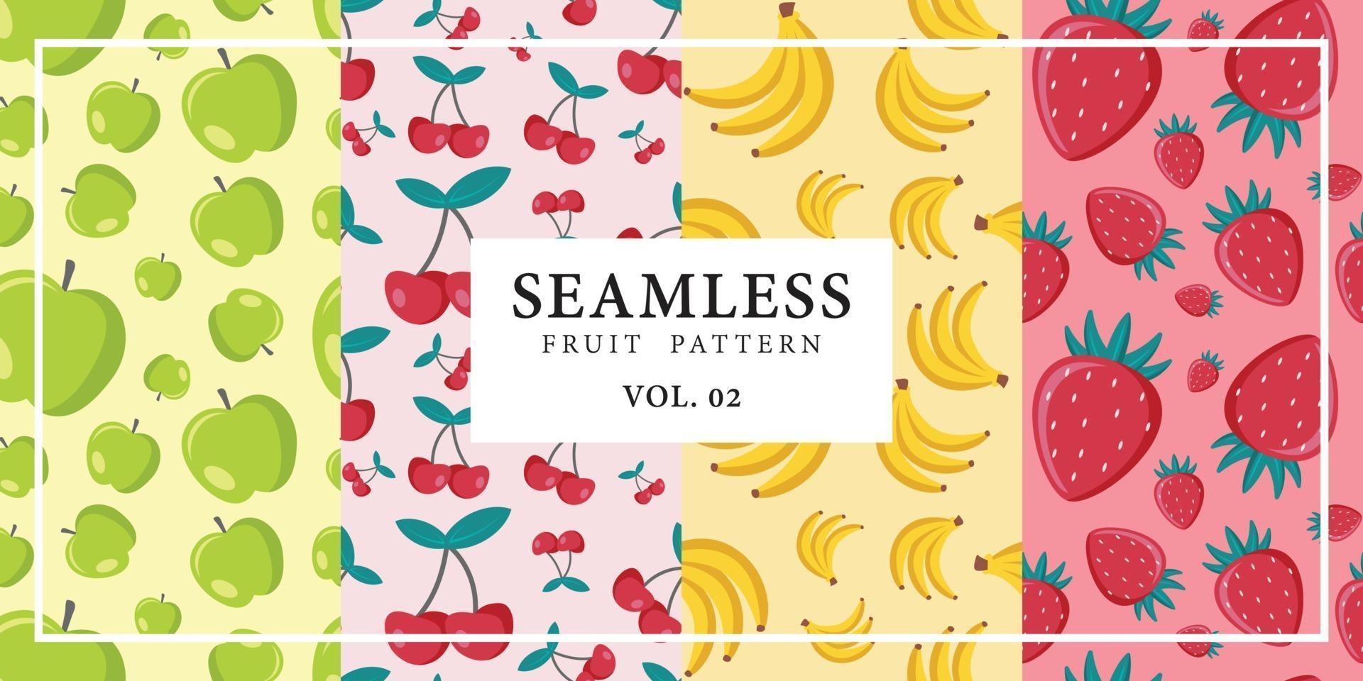 Seamless fruit pattern apple cherry banana strawberry vector illustration