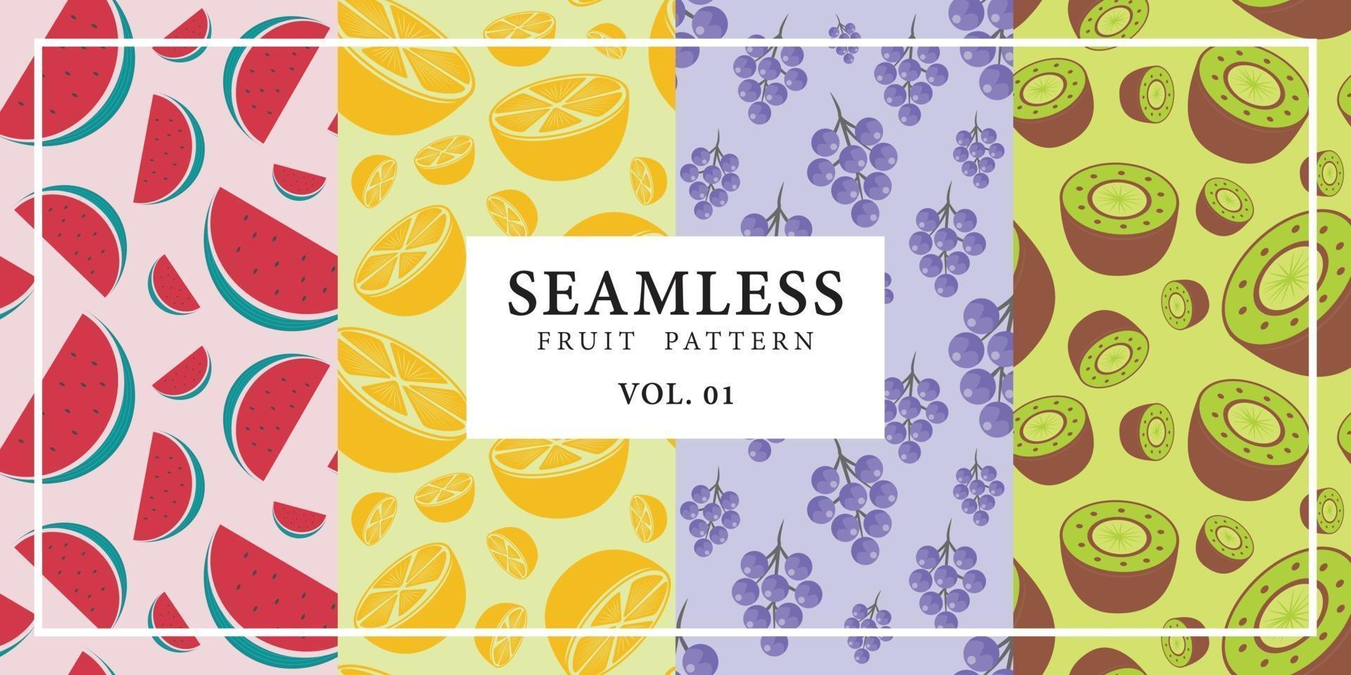 Seamless fruit pattern watermelon orange grape vector illustration