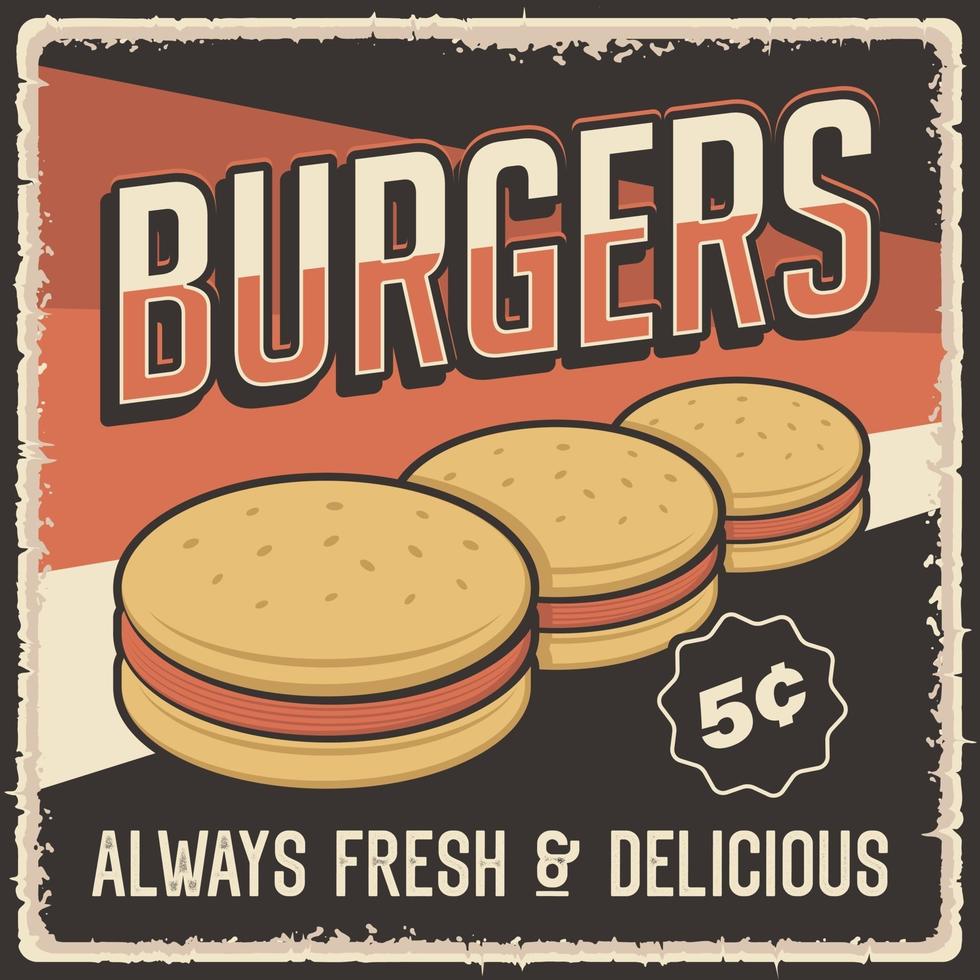 cartel retro vintage hamburguesa vector