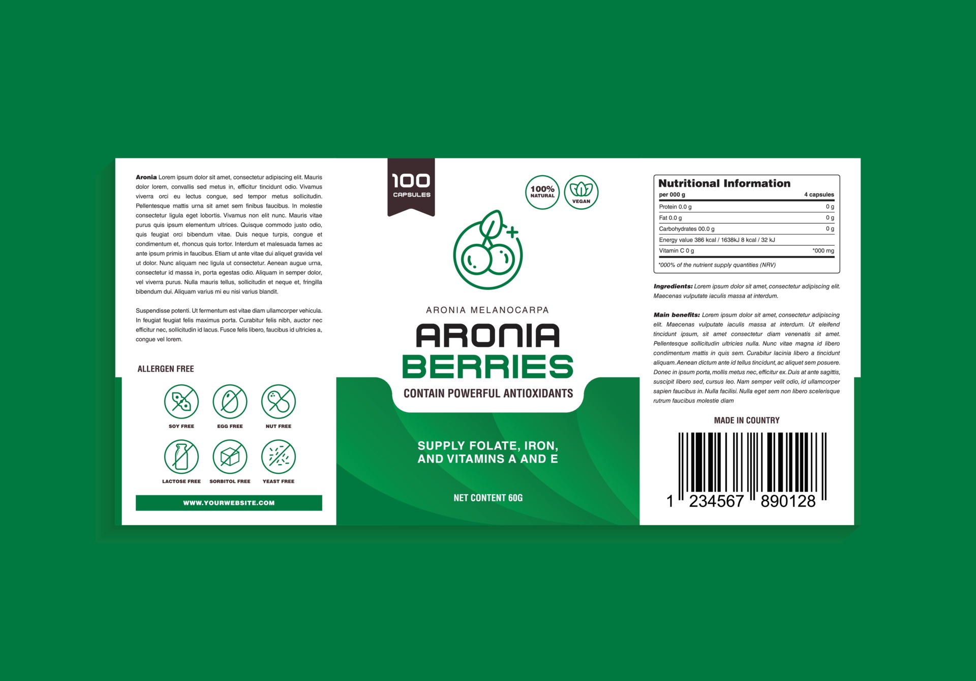 Aronia Berries Supplement Vitamin Organic Alergen Free Label Design Aronia Berries Supplement Vitamin Organic Alergen Free Label Design