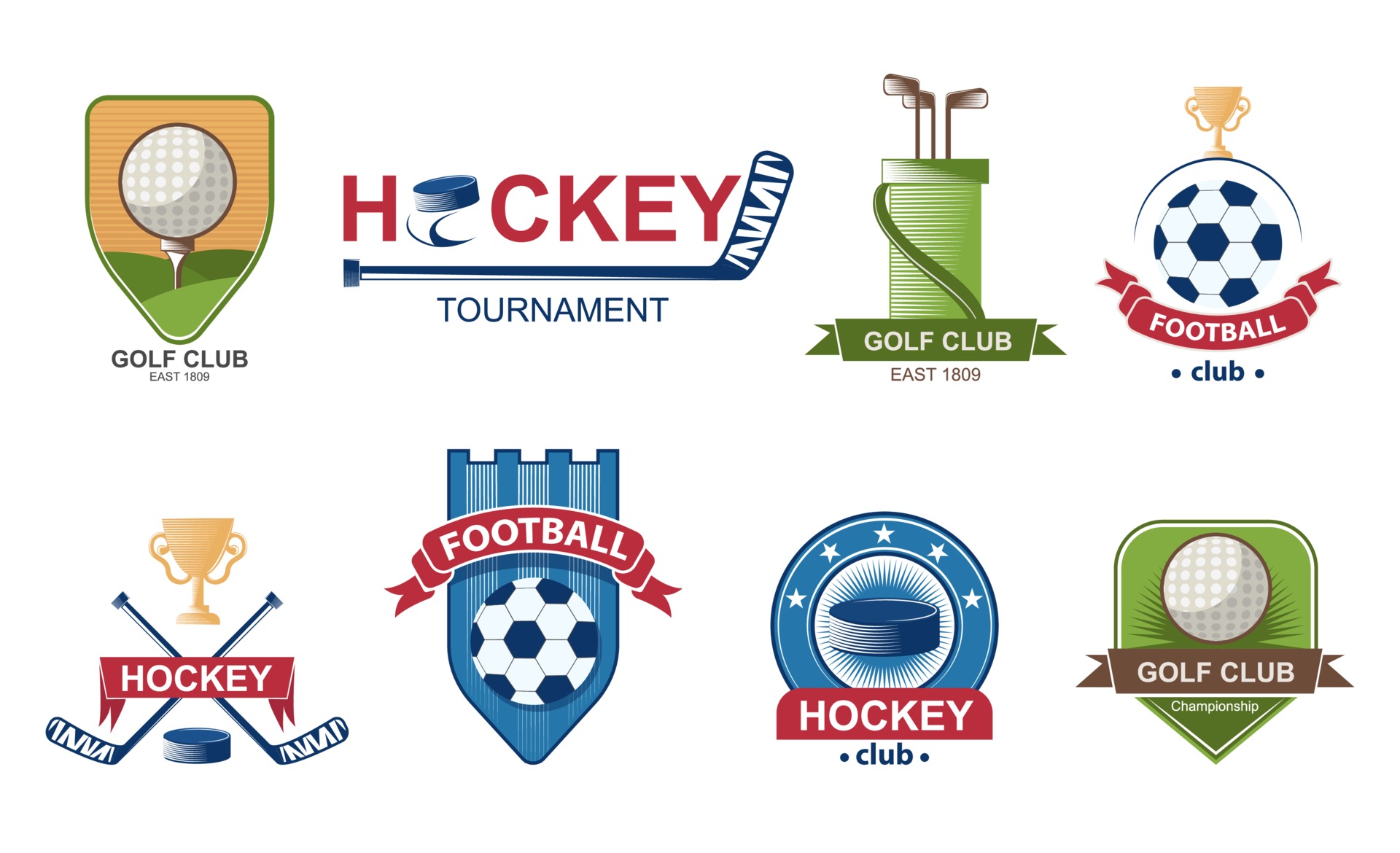 Set Of Football Logos Golf Collection Emblem Hockey Labels Badges Vector Illustration Vector Art At Vecteezy Set Of Football Logos Golf Collection Emblem Hockey Labels Badges Vector Illustration Vector Art At Vecteezy