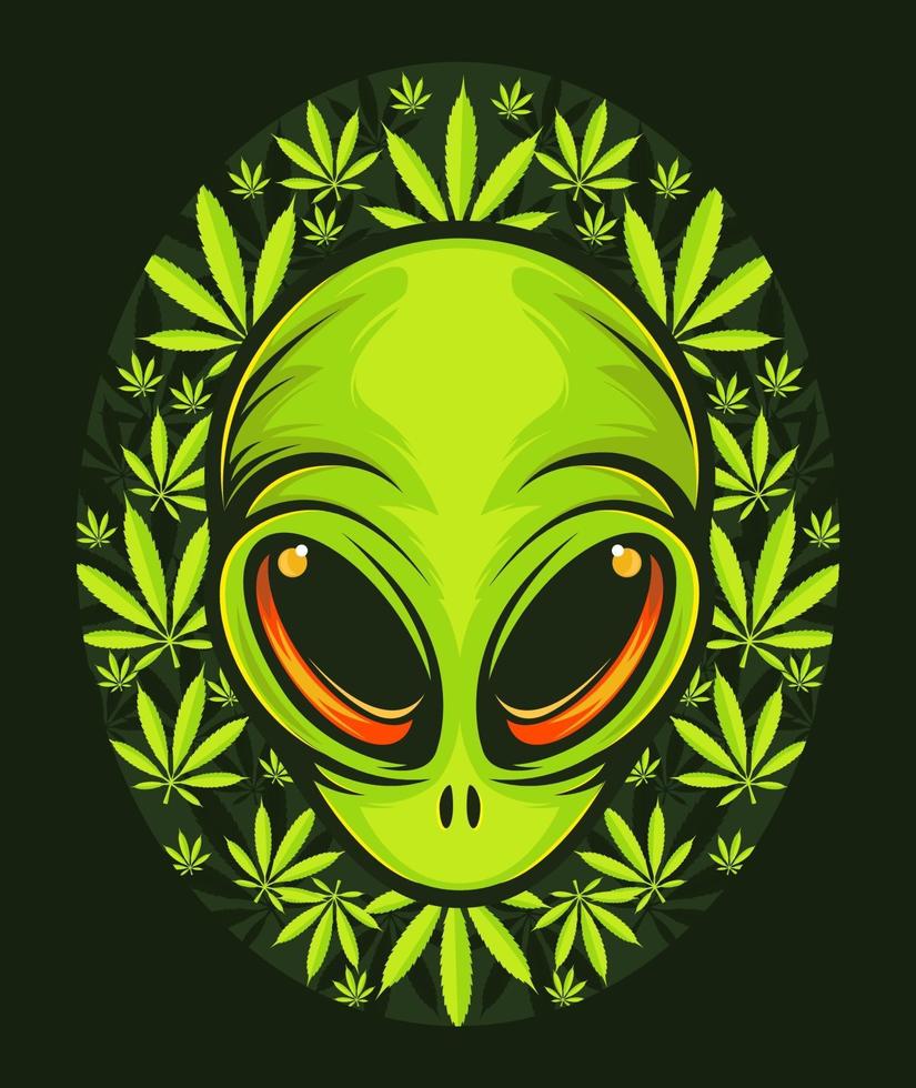 Smoking Alien poster for for t-shirt print. Vector fashion illustration .