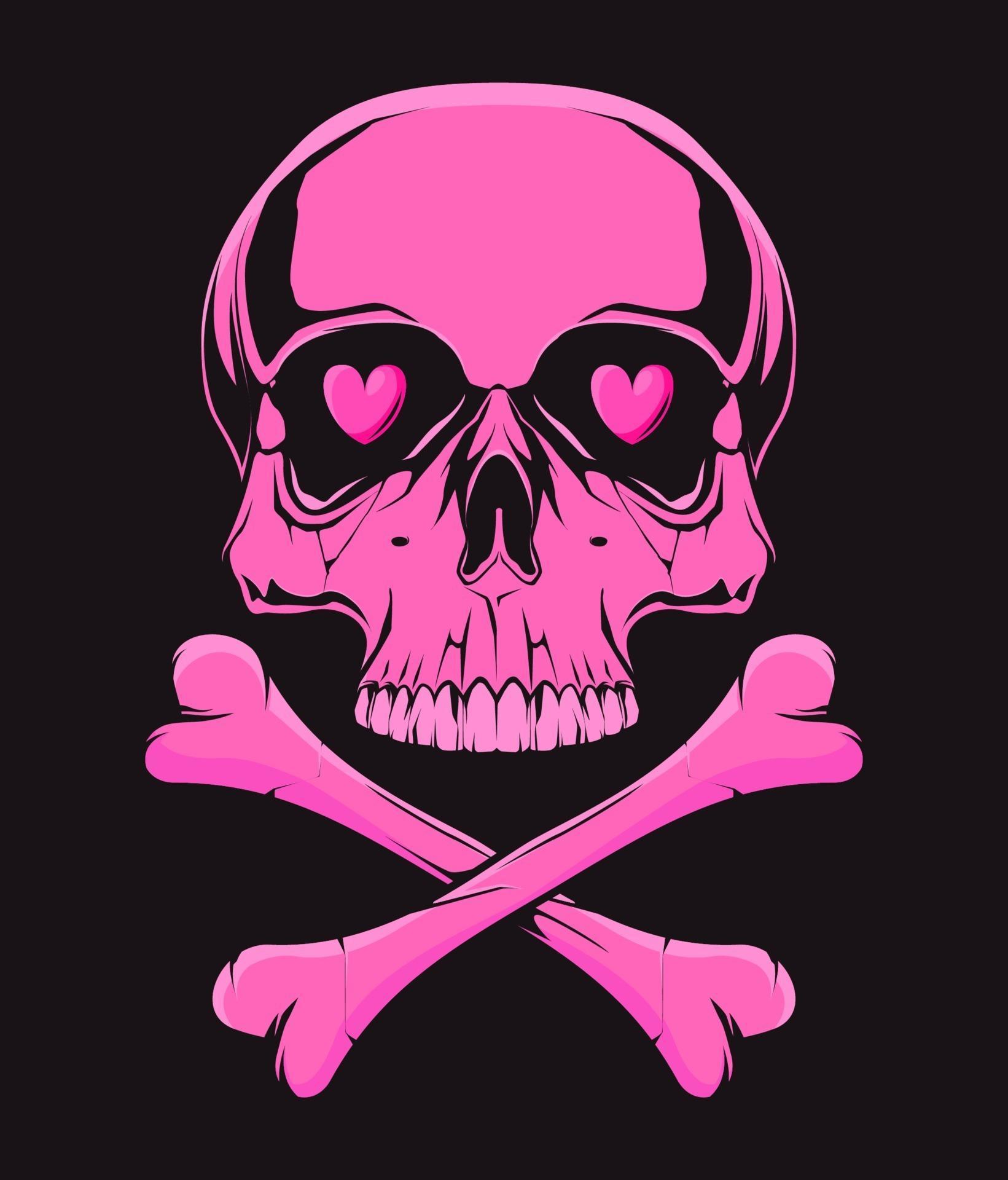 calavera rosa con huesos. Ilustración para estampado de camisetas