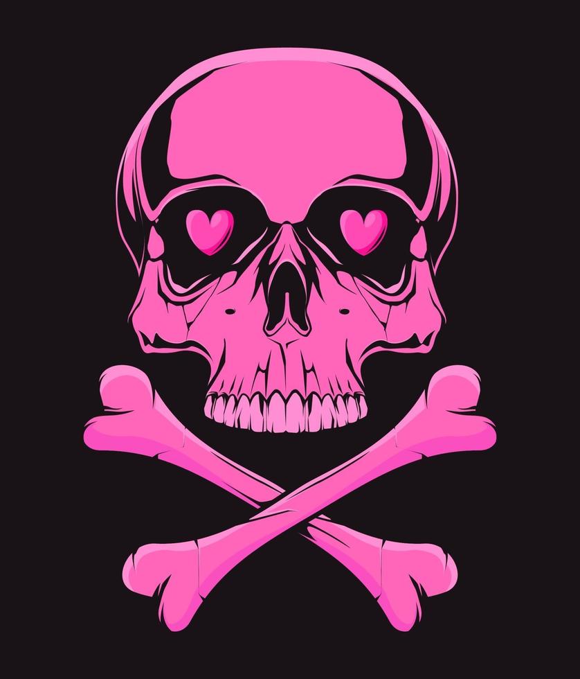 Pink skull with bones. Illustration for t-shirt print. Vector fashion illustration