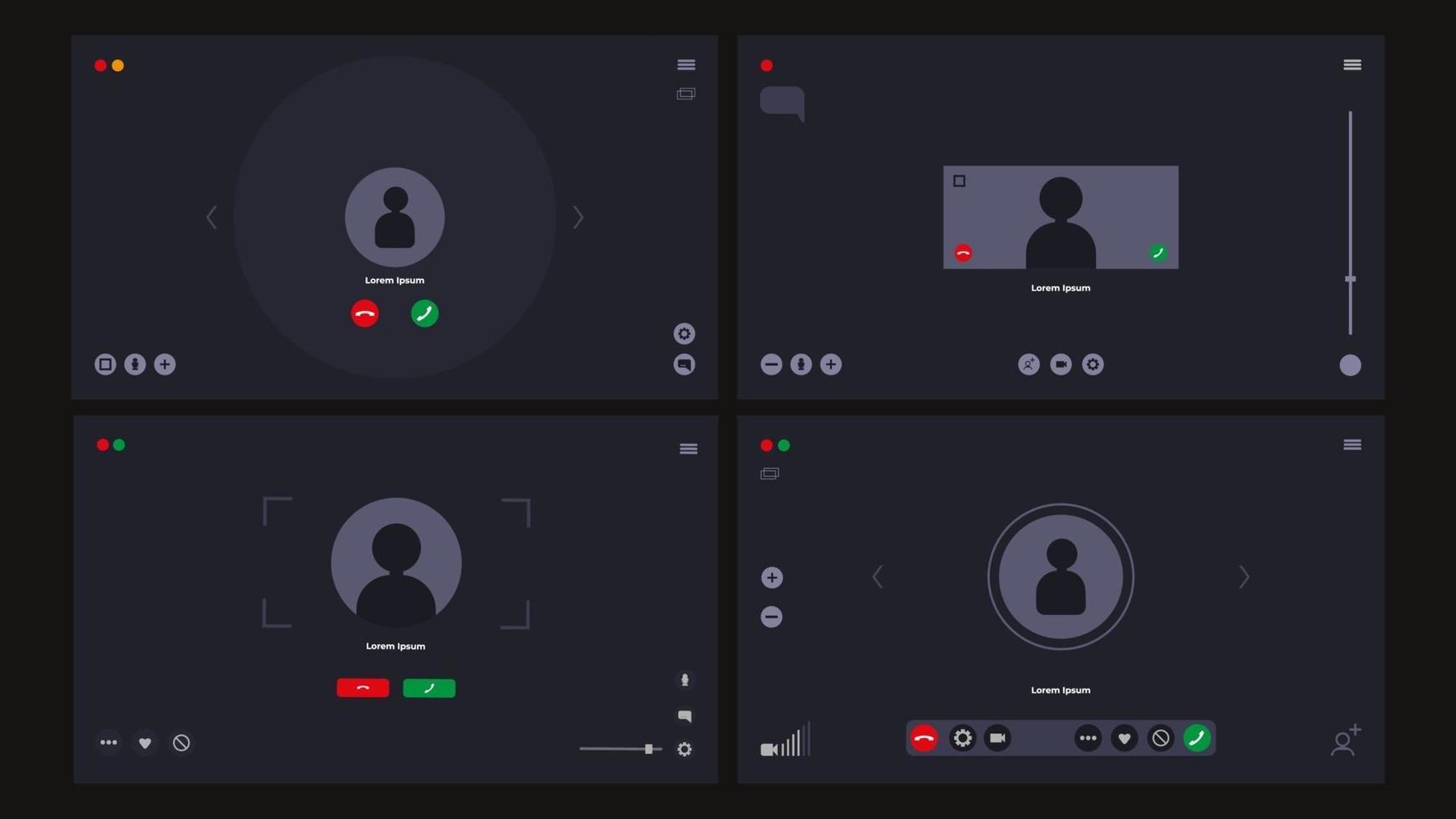 Conference video call set. Video chat user interface. Vector illustration design.