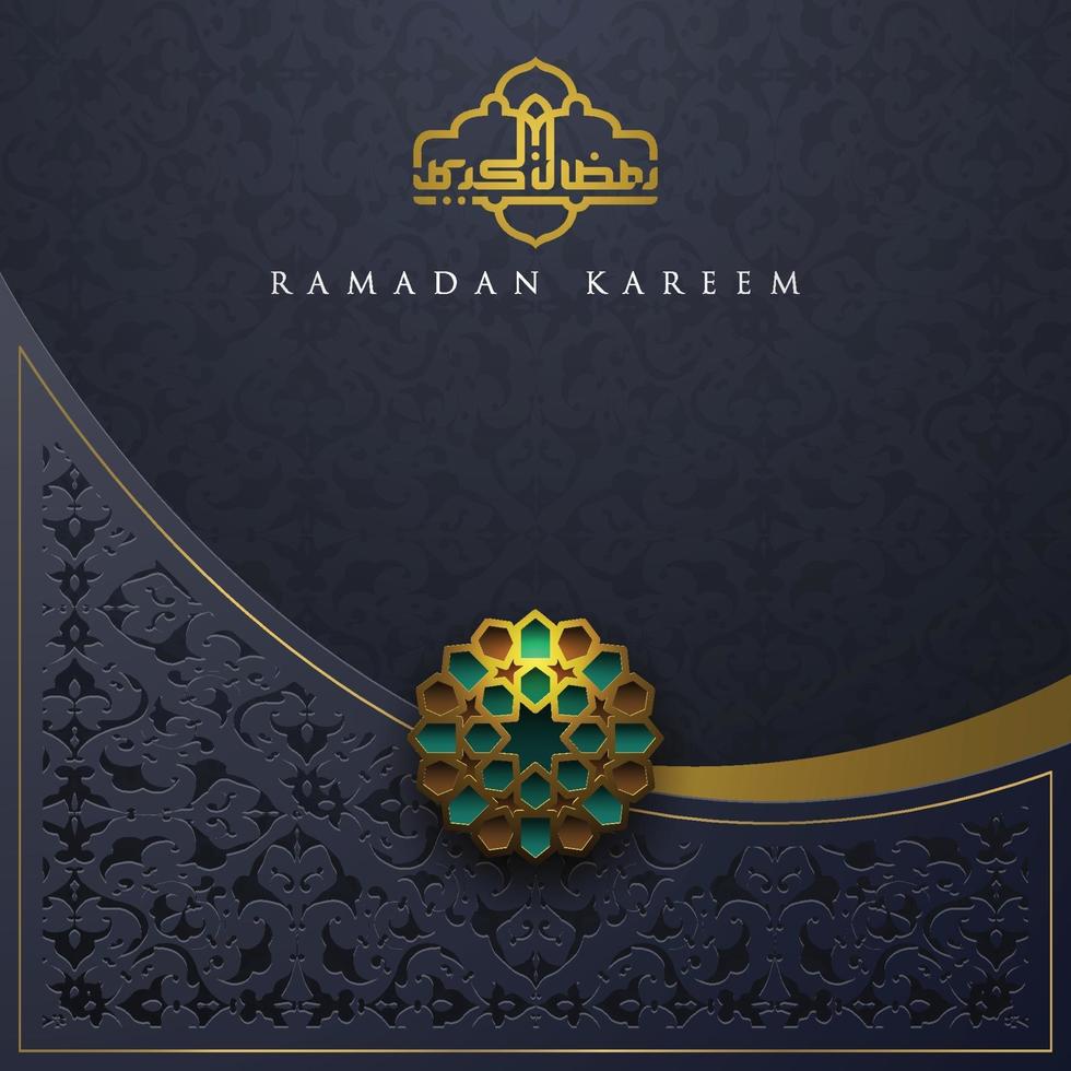 Tarjeta de felicitación de Ramadán Kareem diseño de vector de patrón floral islámico con caligrafía árabe para el fondo, banner. traducción del texto ramadan kareem - que la generosidad te bendiga durante el mes sagrado