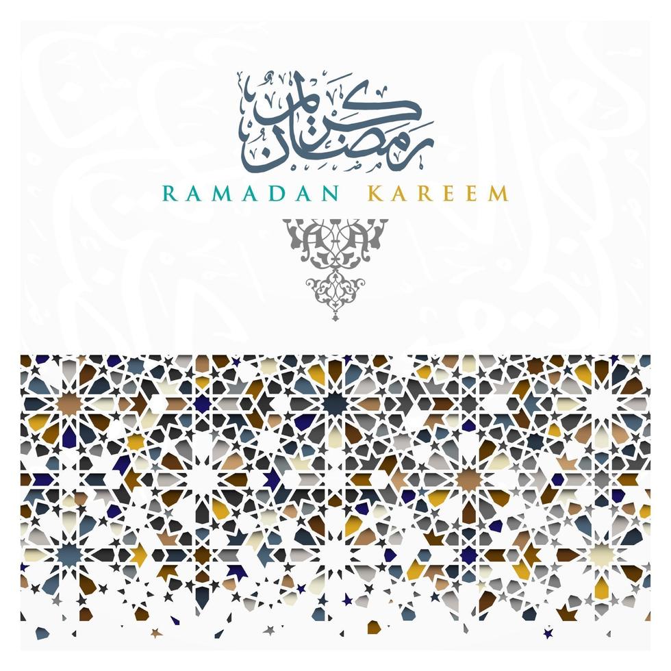 Tarjeta de felicitación de Ramadán Kareem diseño de vector de patrón floral islámico con caligrafía árabe para el fondo, banner. traducción del texto ramadan kareem - que la generosidad te bendiga durante el mes sagrado