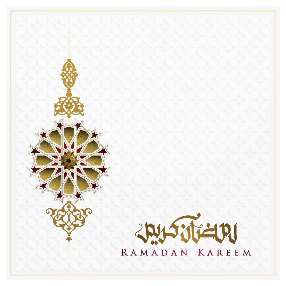 Tarjeta de felicitación de Ramadán Kareem diseño de vector de patrón floral islámico con caligrafía árabe para el fondo, banner. traducción del texto ramadan kareem - que la generosidad te bendiga durante el mes sagrado