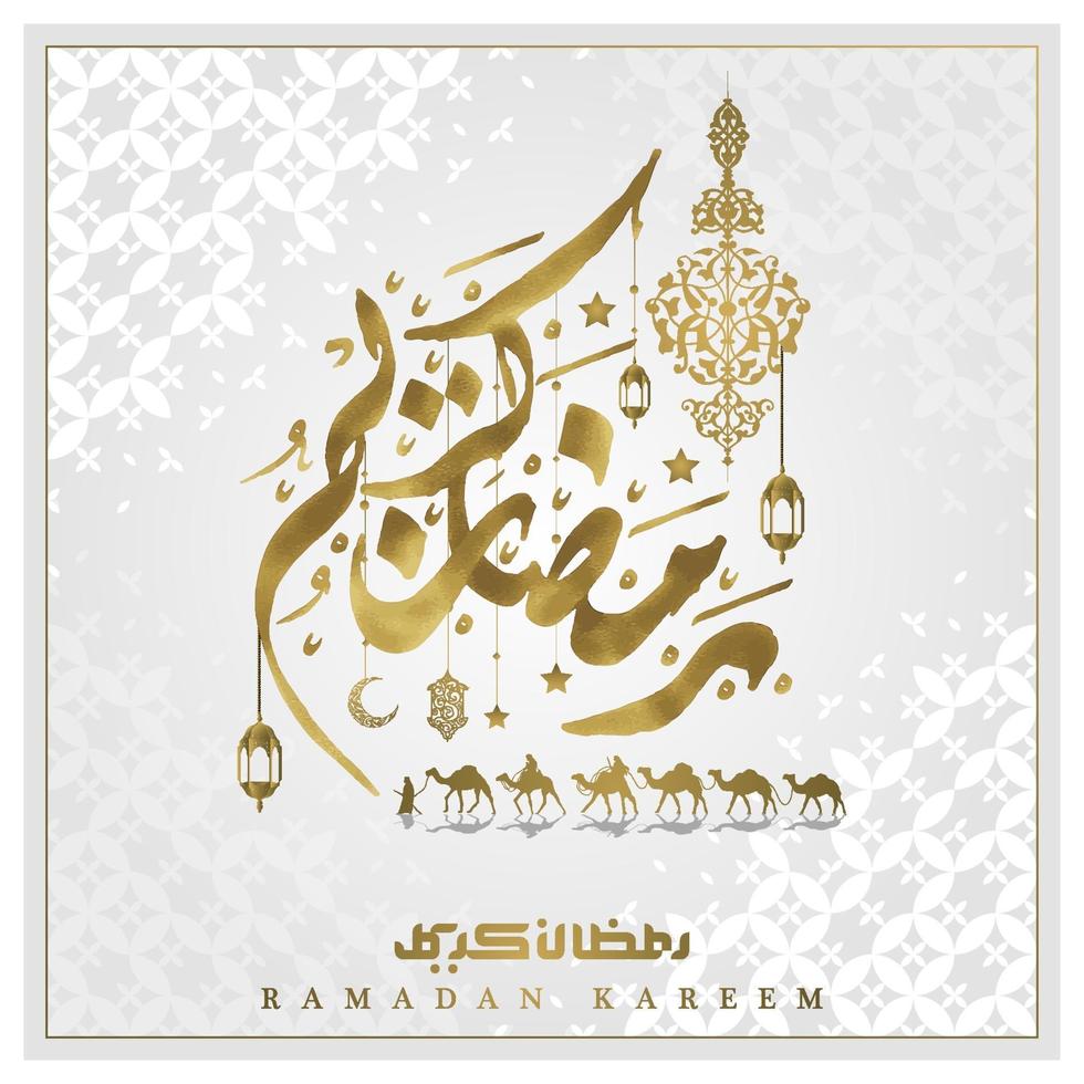 tarjeta de felicitación de ramadan kareem diseño de vector de patrón floral islámico con caligrafía árabe