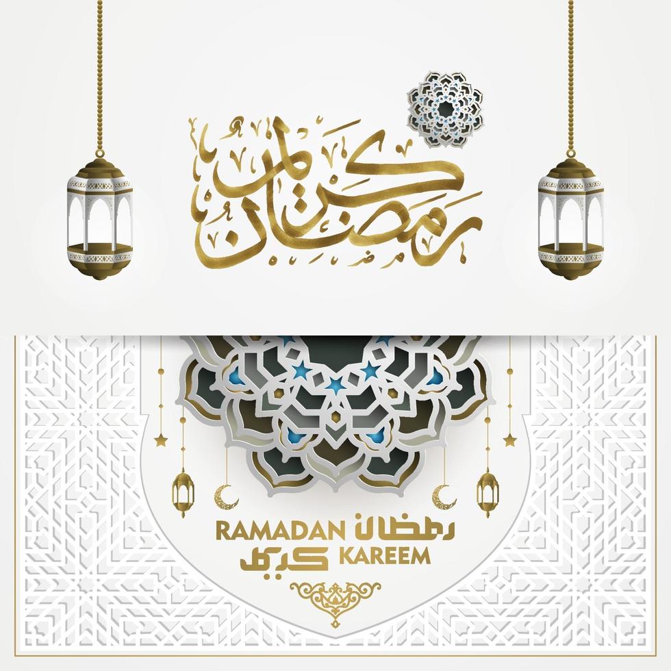 tarjeta de felicitación de ramadan kareem diseño de vector de patrón floral islámico con caligrafía árabe