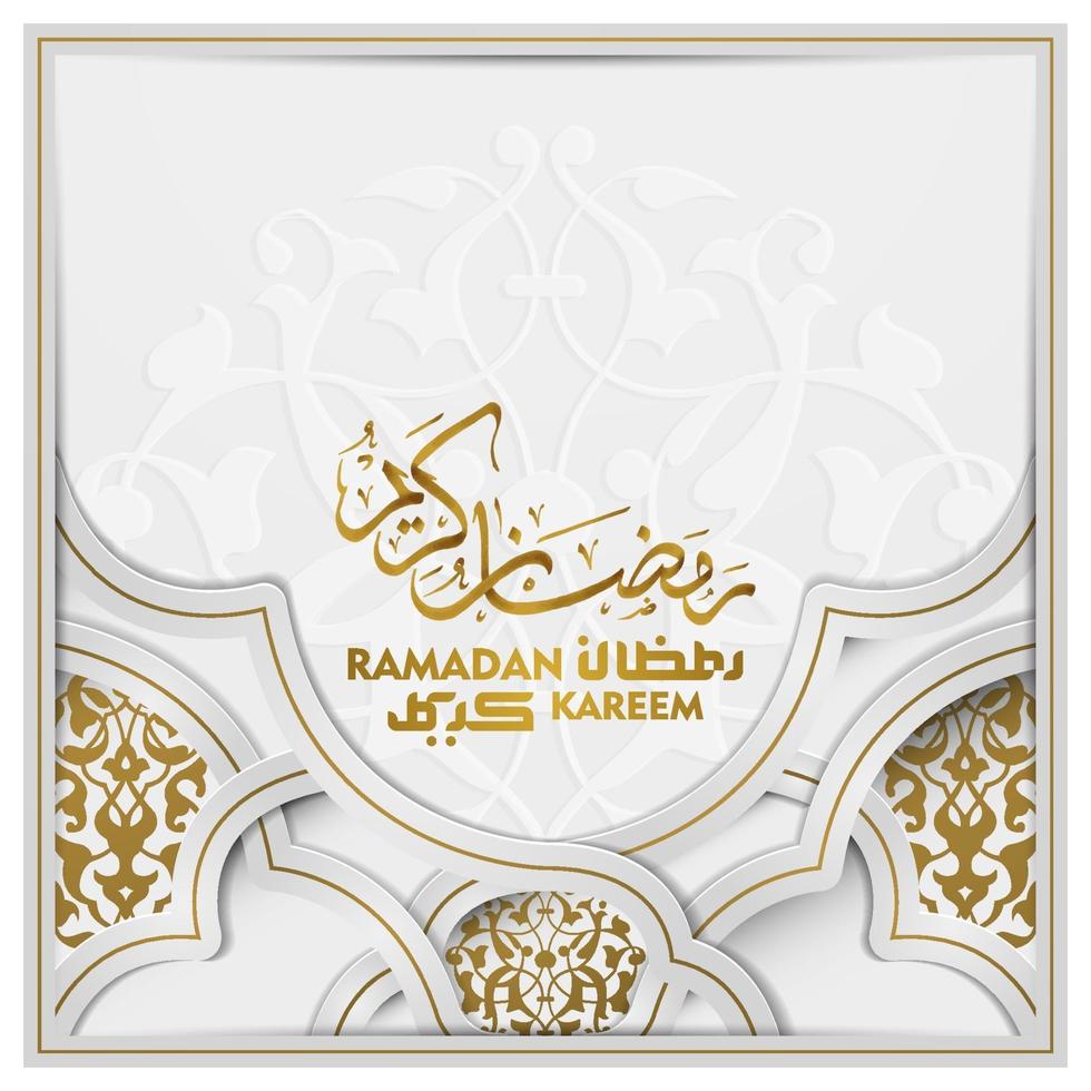 Ramadan Kareem Greeting Card Islamic Floral Pattern vector design with arabic calligraphy