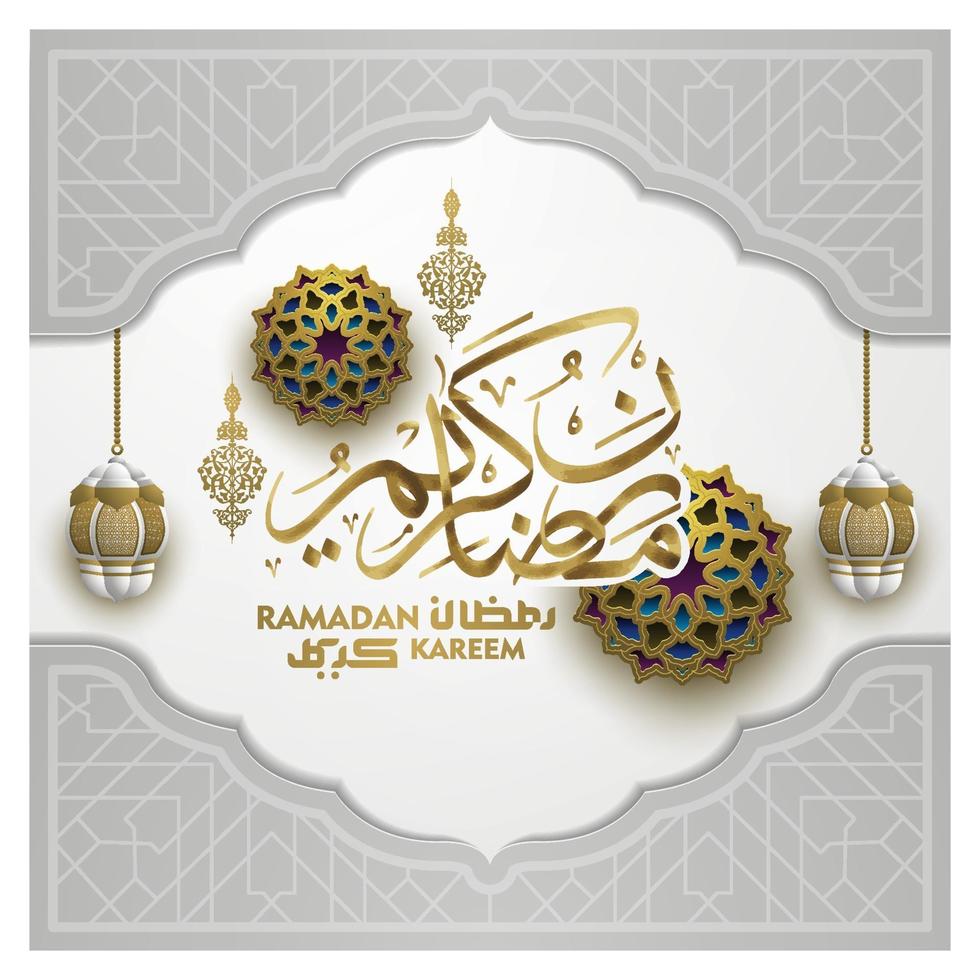 tarjeta de felicitación de ramadan kareem diseño de vector de patrón floral islámico con caligrafía árabe