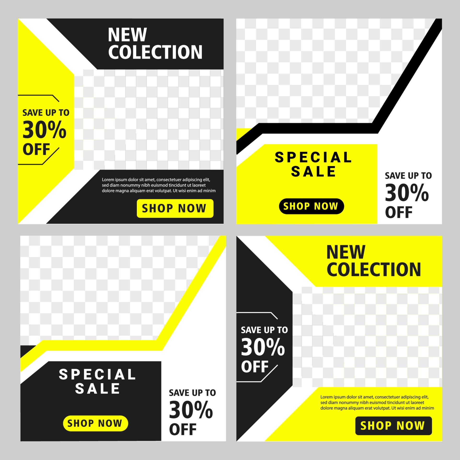 Download Set Of Editable Minimal Square Banner Template Black And Yellow Background Color With Stripe Line Shape 2145428 Vector Art At Vecteezy