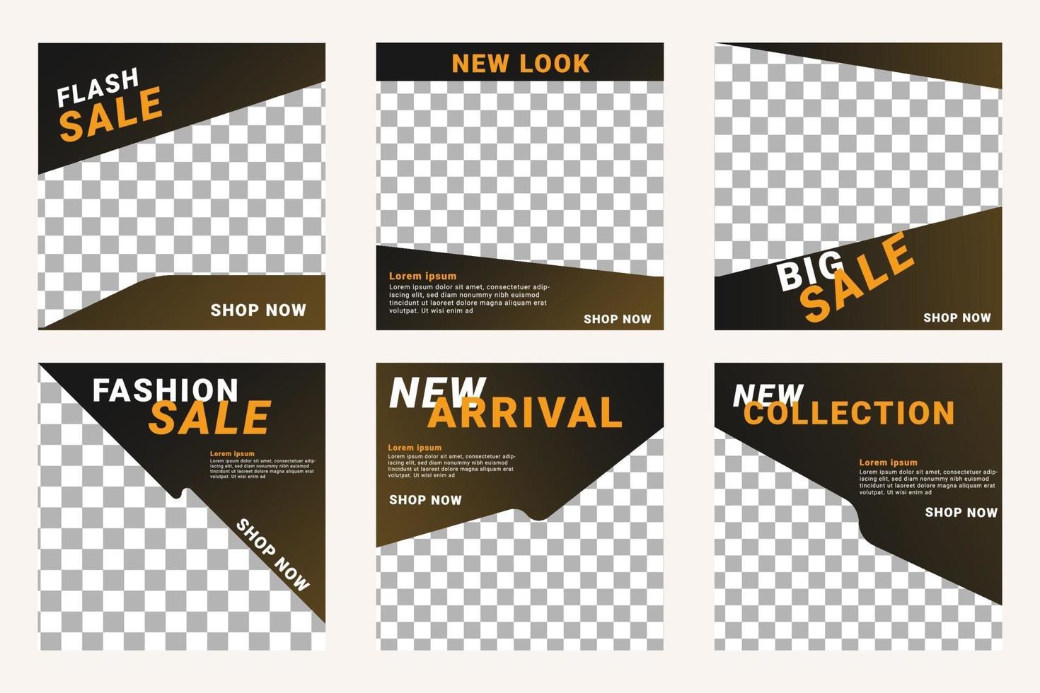 Set of Editable minimal square banner template. Black and yellow background color with stripe line shape. vector