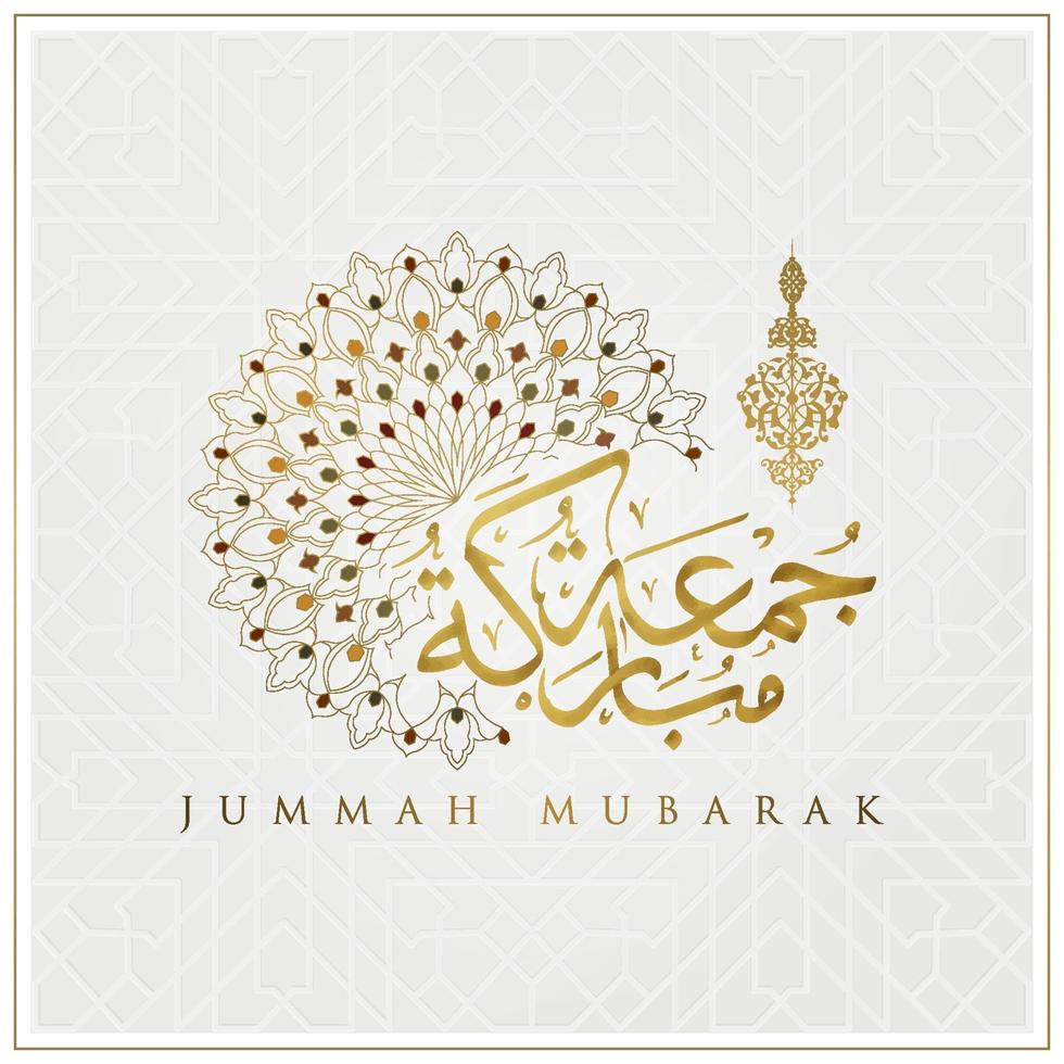 jummah mubarak saludo diseño de vector de patrón floral islámico con caligrafía árabe