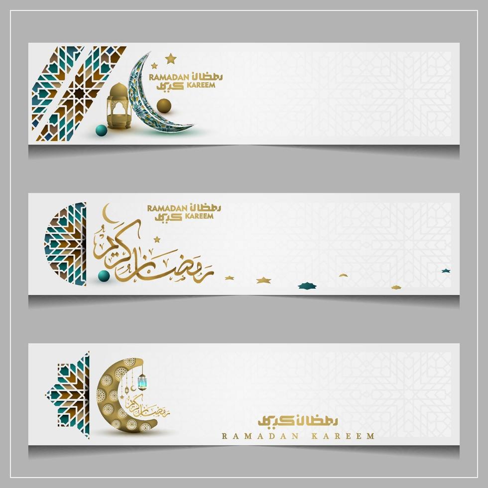 diseño de vector de patrón islámico de fondo de saludo de ramadan kareem con caligrafía árabe. traducción del texto que allah los bendiga durante el mes sagrado