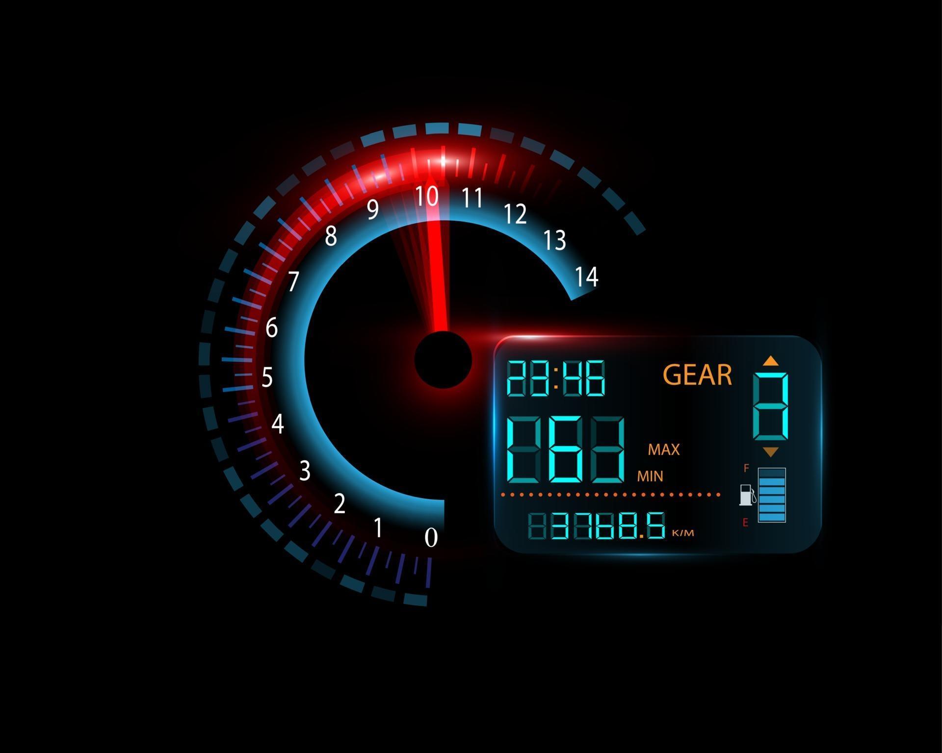Display screen of the car while running at digital and analog speeds