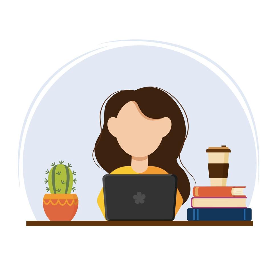 Home office concept, woman working or studying from home vector