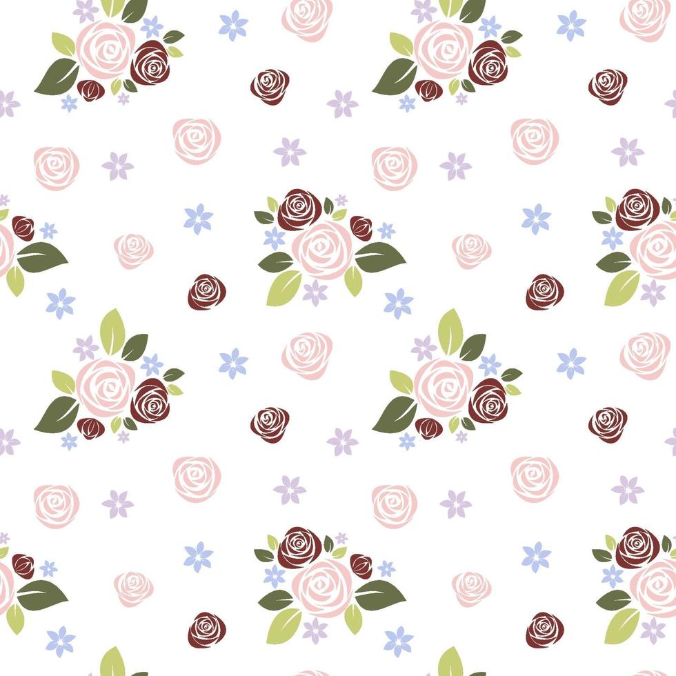 Modern abstract flat roses and leaves seamless vector background