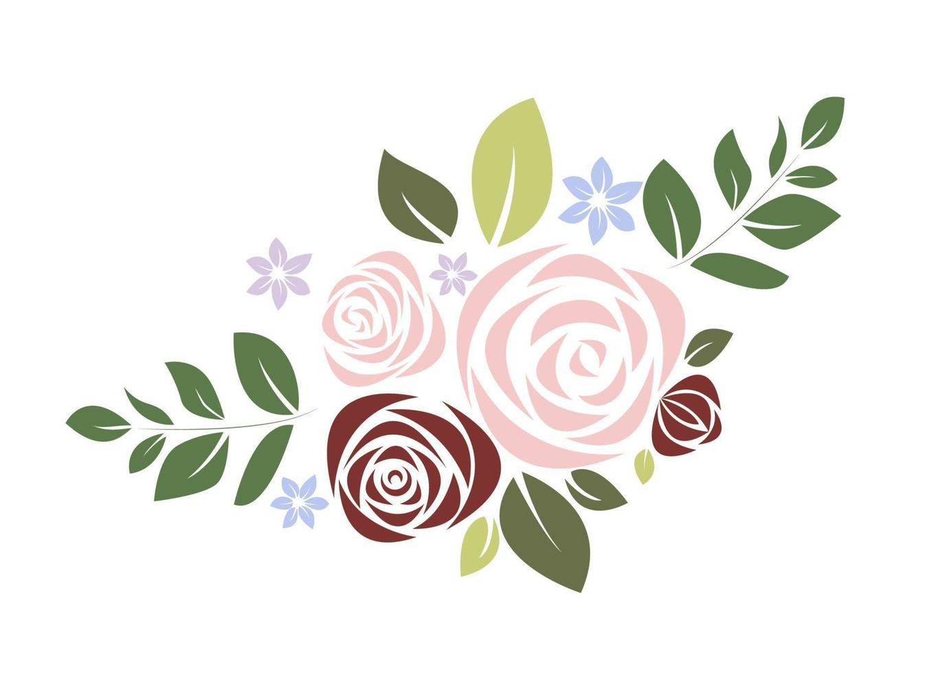 Beautiful pink and red bouquet rose and leaves vector