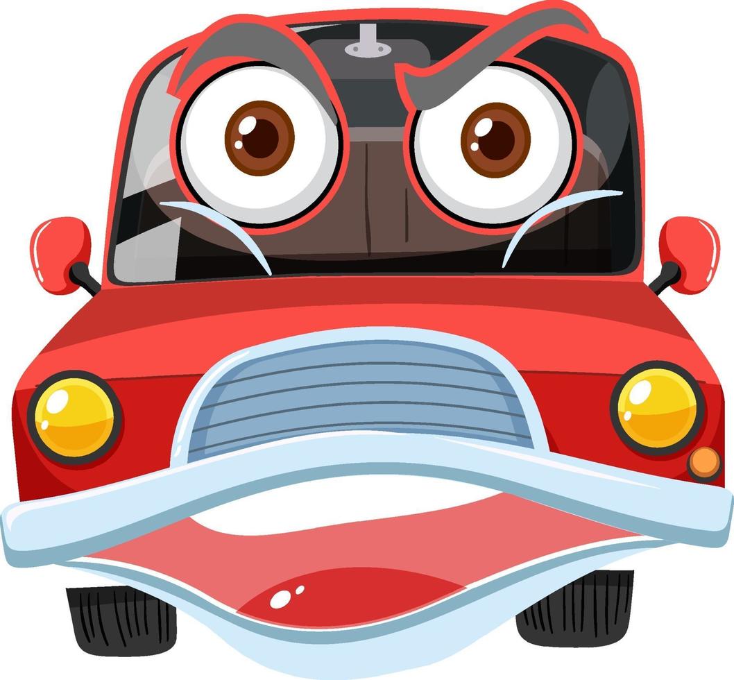 Red vintage car cartoon character with angry face expression on white background vector