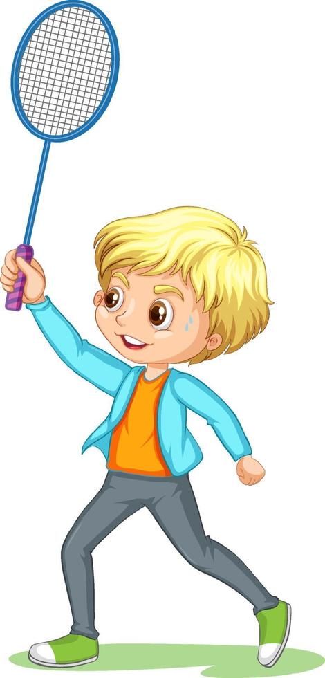 un personaje de dibujos animados de niño jugando al bádminton vector
