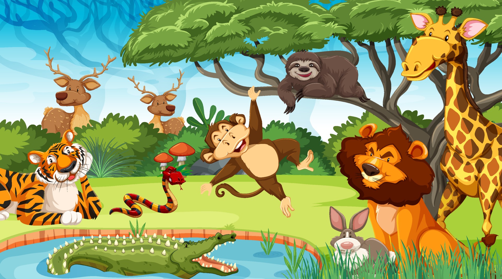 Wild animals in the jungle 2145663 Vector Art at Vecteezy Wild animals in the jungle 2145663 Vector Art at Vecteezy