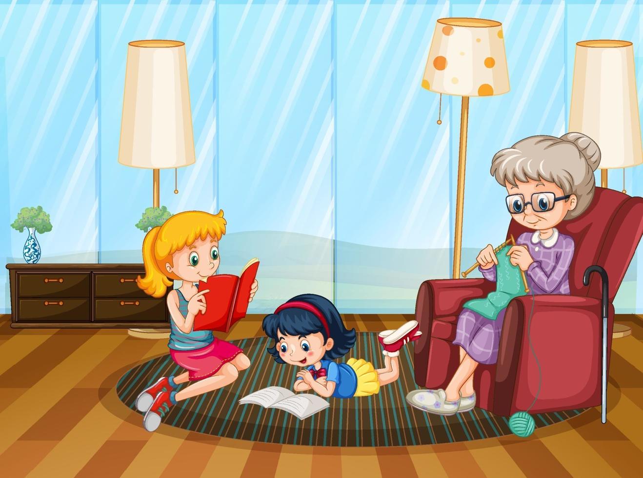 Happy family in the living room scene vector