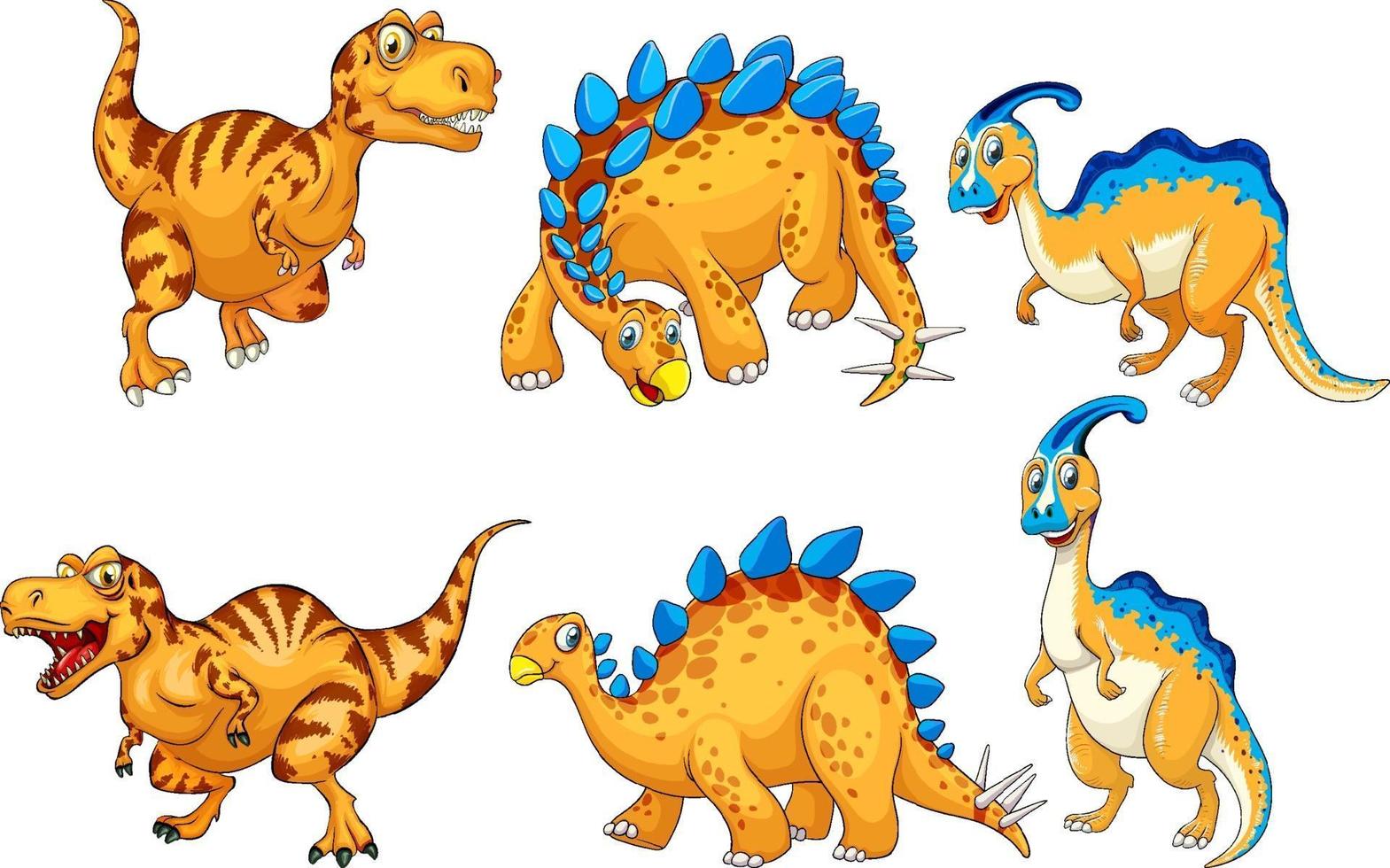 Set of orange dinosaur cartoon character vector