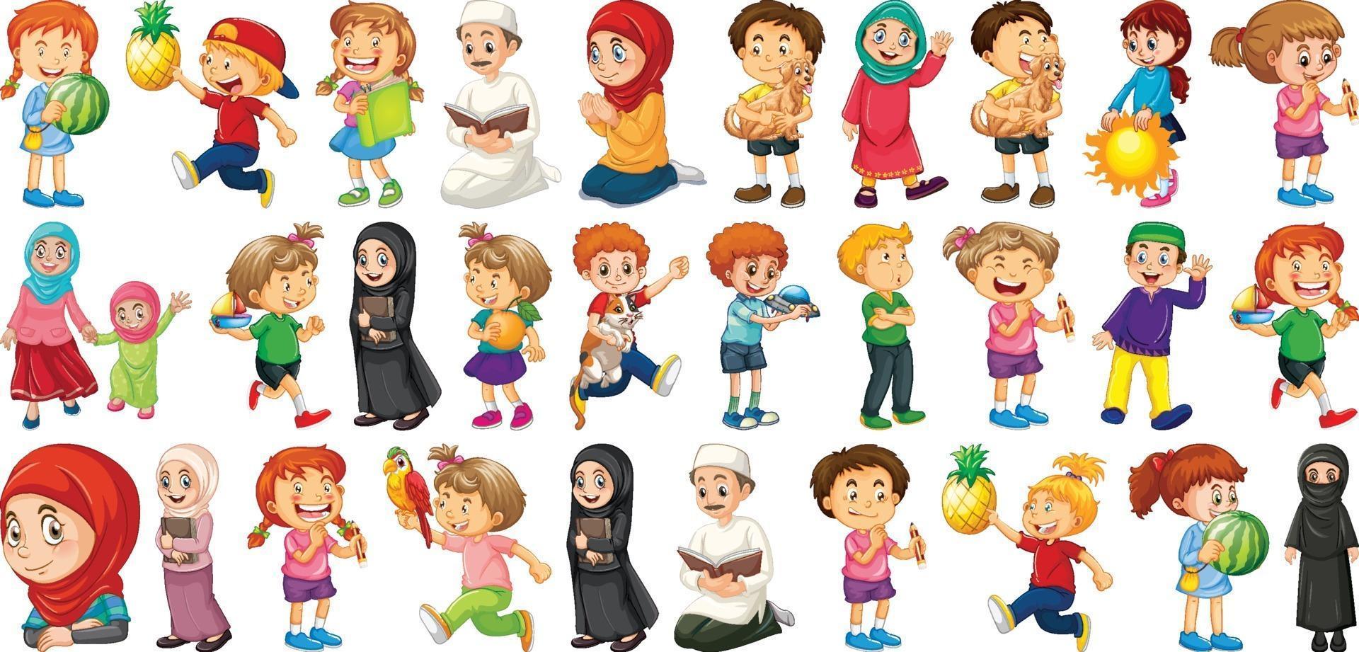 Children doing different activities cartoon character set on white background vector