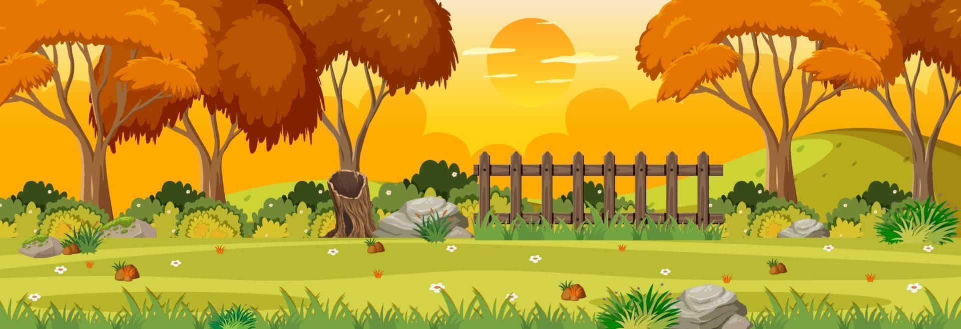 Autumn season with garden at sunset time horizontal scene vector