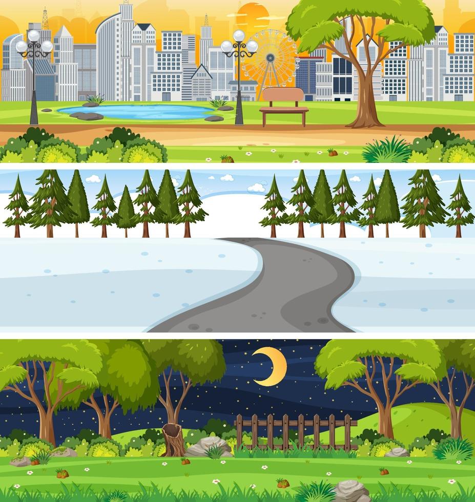 Conjunto de escenas horizontales de diferente naturaleza. vector