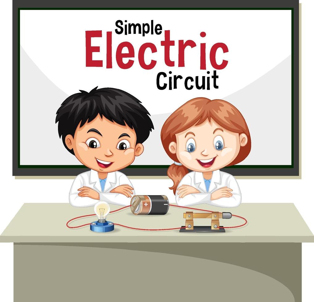 Scientist explaining simple electric circuit vector