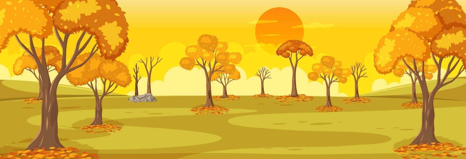 Park in autumn season horizontal scene at sunset time vector